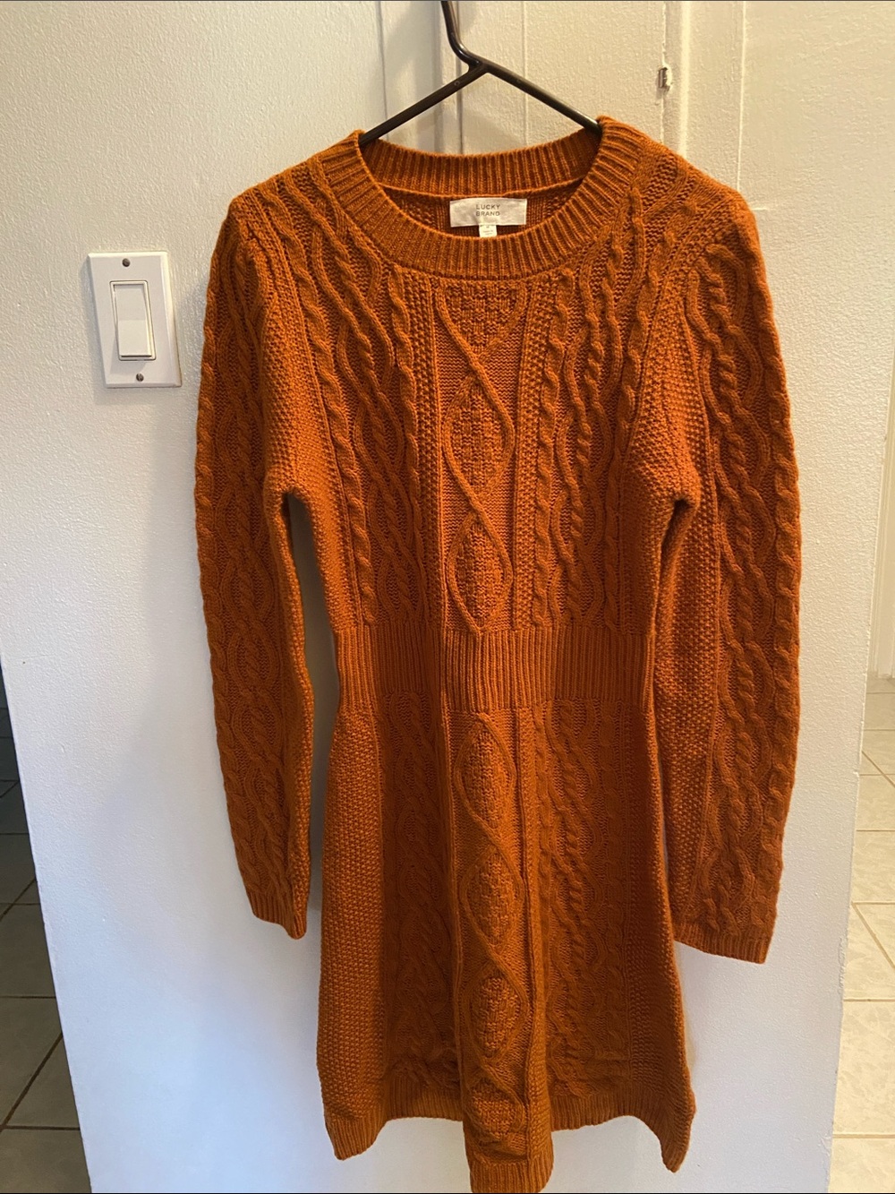 Lucky Brand Rust Orange Cable Knit Long Sleeve Dress